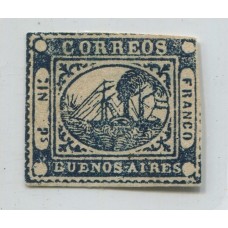 ARGENTINA 1859 GJ 11A BARQUITO ESTAMPILLA NUEVA CON INFIMO ADELGAZAMIENTO DE BUEN FRENTE VARIEDAD COLOR AZUL OSCURO U$ 220